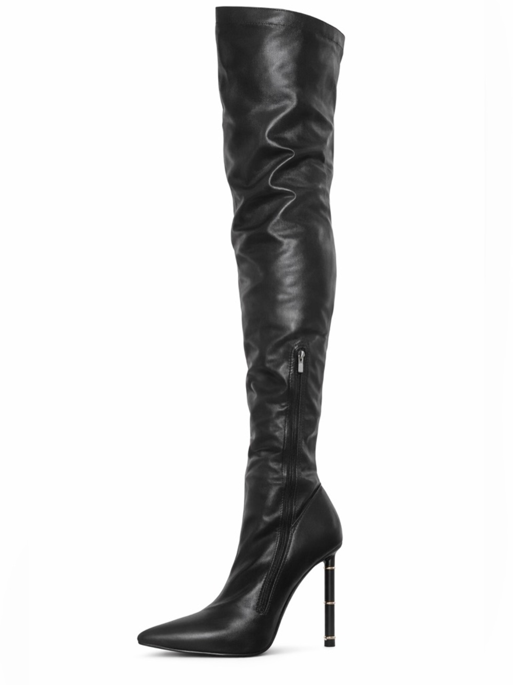 Women's Black Over-the-Knee Pointed Toe Stiletto Boots with Side Zip